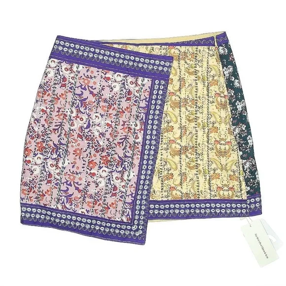 NEW Commense Navy Multicolor Paisley Patterned Floral Asymmetric Mini Skirt Sz M - Picture 7 of 7